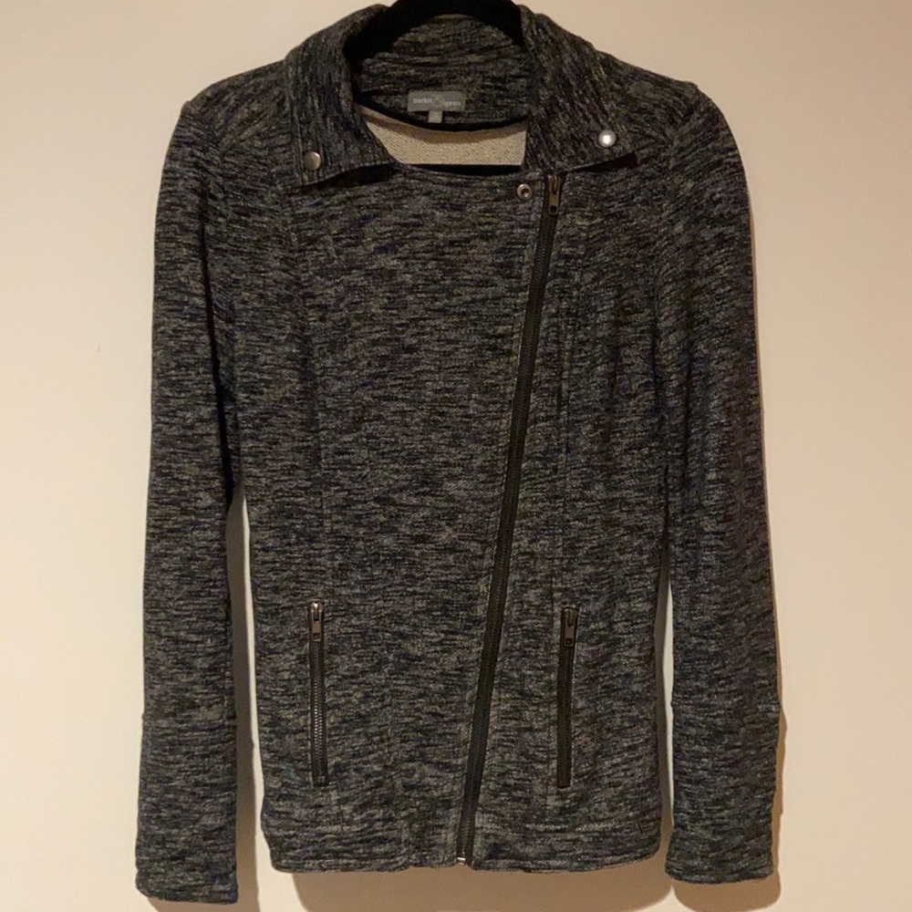 Black/gray zip up moto style jacket